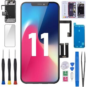 for iPhone 11 Screen Replacement 6.1" with Ear Speaker Sensor Full Assembly Kit 3D Touch LCD Display Digitizer Fix Tools with HD Glass Protector Front Earpiece Screws Repair A2111 A2223 A2221