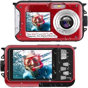 4K Underwater Camera 11FT Waterproof Camera 48MP Autofocus Dual-Screen Selfie Underwater Camera for Snorkeling Waterproof Compact Floatable Digital Camera 1250mAh Battery