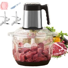 Food Processor Electric Meat Grinder 500W Food Chopper with Handle 8 Cup 2L Glass Bowl & 2 Sharp Blades 2 Speed for Vegetable Kitchen Cutter,Super Powerful Chopping Grinding Onion,Garlic,Meat,Nuts