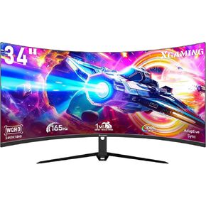 34 Inch Curved Monitor, Ultra Wide QHD 1440p Gaming Monitor 180Hz, 100% sRGB, 1MS, FreeSync, HDMI DP Computer Monitor Built-in Speakers, 1500R WQHD 3440x1440 Gamer Monitor With Back RGB Lights