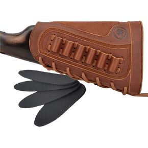 Leather Buttstock Cheek Rest with Rifle Shell Holder for .357 .308 .30-30 .30-06 .45-70 12GA 16GA 20GA .22LR