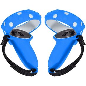 Touch Controller Grip Cover for 2 Anti-Throw Handle Silicone Protective Sleeve with Adjustable Wrist Knuckle Strap(Blue)