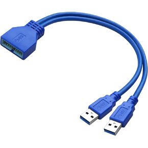 MEIRIYFA Dual 2 Port USB 3.0 Type A Male to 19/20 Pin Male Motherboard Header Extension Cable High Speed 5Gbps Compatible with USB 2.0/1.1/1.0 for Computer Motherboards - Blue, 30cm