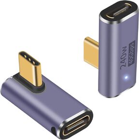 Poyiccot 240W USB C Adapter, 90 Degree USB C Adapter 40Gbps, Right Angle USB C to USB C Adapter, 240W USB C Extender USB4 Thunderbolt Adapter with LED Light for iPad,MacBook,Docks,Steam Deck, 2pack