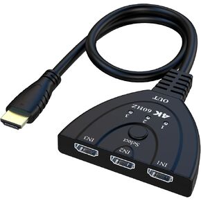 4K@60Hz HDMI 2.0 Switch, Hanchuang 3 in 1 Out HDMI Switcher 3 Port Splitter 3-Port HDMI Selector with 1.64FT HDMI Cable Supports 4K 60Hz 30Hz HDCP2.2 1080P 3D for Xbox PS4 PS5 PC Roku TV
