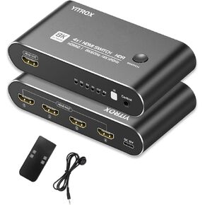 HDMI Switch 4 in 1 Out 4K 120Hz, 4K 144Hz, 8K 60Hz, HDMI 2.1 Switcher Compatible with PS4/5, Xbox, Fire Stick, Apple TV, Roku, HD TV, Aluminum Shell