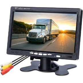 B-Qtech 7 inch HD Vehicle Backup Camera Monitor only, Rear View Reverse Color TFT LCD Display Screen for Car SUV Van Truck, V1/V2 Two Video Input, Power 12V/24V