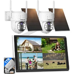 Wireless Solar Camera System Outdoor, 2PCS 4MP Battery Operated Security Camera,【 No Monthly Fee】, Pan Tilt 360° View, PIR Motion Detection, Color Night Vision, 10'' LCD, IP66, 2-Way Audio