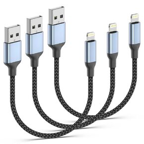 6 Inch Short iPhone Charging Cable, 3 Pack 0.5ft USB A to Lightning Cable [MFi Certified] Braided Short iPhone Charger Cord for Fast Charging Stations, for iPhone 14/13/12/11 Pro/XS/XR/X/8/7/Plus/iPad