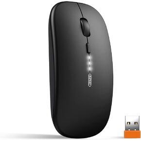 INPHIC Wireless Mouse, 2.4G Silent Rechargeable Ultra Slim USB Portable Mouse, 1600 DPI & 400mAh Battery with Visible Level for Laptop PC Computer & MacBook (LED-Black)