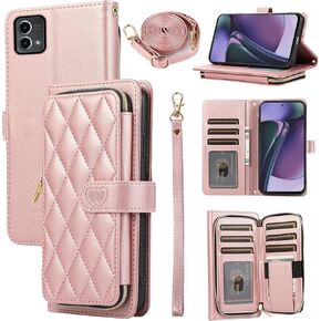 Argyle Wallet Case for Motorola Moto G Stylus 5G 2023 with Wrist Strap Shoulder Strap, 9+ Card Slots Zipper Purse, Luxury PU Leather Stand Phone Cover for GStylus G5 XT2317DL Women Green