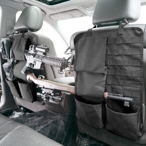 Tactical Car Seat Back Organizer with Molle Panel Vehicle Gun Holder- Seat Back Storage Cover with Gun Rack for Rifle Hunting Universal Fit SUV Truck MPV Pickup (2 Packs)