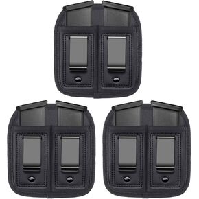 3-Pack Double Magazine Holster/Mag Pouch, IWB Concealed Carry Holster for Glock 17 26 43 Sig 1911 S&W M&P 9mm .40 .45 Fits 7 10 15 Round Ammo Clips for Pistols