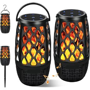 2 Packs Outdoor Bluetooth Speakers, IPX5 Waterproof Bluetooth Speaker with Lights, Multi-Sync HD Stereo Sound, LED Flame Atmosphere Speaker for Party|Pool|Patio|Porch, Gifts for Men Women