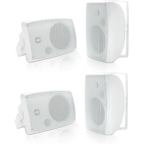 Herdio 6.5 Inch 800W Outdoor Bluetooth Speakers Wired Waterproof with Multifunctional Amplifier, Wall Mount Speakers for Patio Home Poolside Deck Backyard(4 Speakers,White)