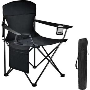 1 Pack Large Portable Camping Chair - Steel Frame, Folding Design, Storage Pockets, Cup Holder, Carry Bag - Ideal for Beach, Fishing, Tailgating, Outdoor Sports - Carry Bag