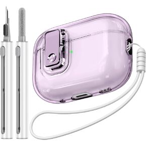 【with Safety Lock】 for Airpods Pro 2nd/1st Generation Case Cover with Cleaner Kit,Clear Soft TPU Transparent for AirPods Pro 2 Charging Case(USB-C/Lightning Cable)(2023/2022/2019) White Switch