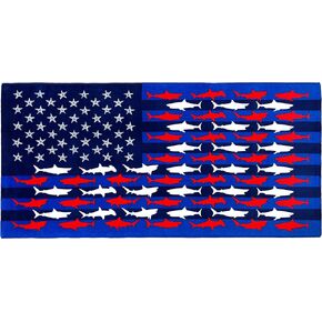 Sharks American Flag Beach Towel 30 x 60 inch 100% Cotton (Sharks American Flag, One Towel)