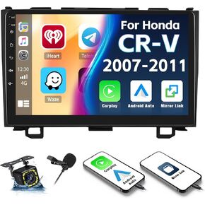 Car Stereo MP5 Player for Honda CRV 2007-2011 Car Radio with Apple Carplay Android Auto Mirror Link, 9" Touch Screen Car Radio with Bluetooth Backup Camera FM SWC Dual USB Input