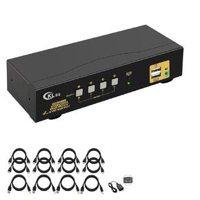 CKLau 4K@60Hz 4 Port HDMI KVM Switch 2 Monitors with Audio and Cables for Up to 4 Computers Sharing Video Keyboard Mouse Support HDMI 2.0, HDCP, HDR10