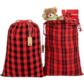JOINDO 9 pcs Christmas Gift Bags, Reusable Gift Bags Assorted Sizes with Drawstring, Fabric holiday Gift Bags with Name Tags (Red, Green)