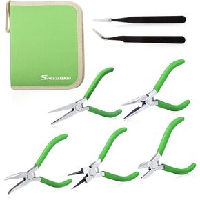 SPEEDWOX 6Pcs Mini Pliers Set with Case Include Flat Nose Pliers End Cutting Pliers Bent Nose Pliers Diagonal Pliers Lineman's Pliers Needle Nose Pliers with 2 Tweezers for Making Crafts, Repairing