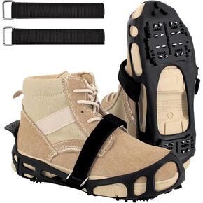 Ice Cleats for Shoes and Boots Women Men Kids, Crampons for Hiking Boots Climbing Fishing Running, Rubber Stainless Steel Traction Non Slip Gripper Spikes for Shoes On Ice Snow Winter Walking