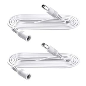 Security-01 6.6FT 2M DC Power Extension Cable 5.5mm x 2.1mm,for CCTV Camera IP WiFi Camera,DVR,LED Strip,DC Power Supply Adapter Extender Cable,White (Pack of 2)