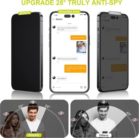 واقي شاشة للخصوصية من WSKEN لهاتف iPhone 14 Pro Max - [إزالة الغبار التلقائي] شاشة تغطية كاملة 2.5D Edge 28 درجة 10s HD طبقة من الزجاج المقوى مع منزل تركيب تنظيف الغبار 2022 5G، عبوتان in Kuwait