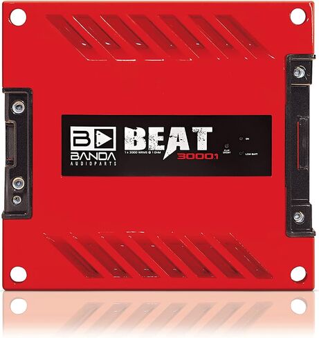 1-Ch. Vehicle Audio Bass Amplifier - 3000Watts High-Powered Mono Bass Amplifier w/Subsonic Filter and Low Pass Filter Stable at 1 ohm, LED Indicators, Sound Specialization, Red - BANDA BEAT3000.1RED in Kuwait