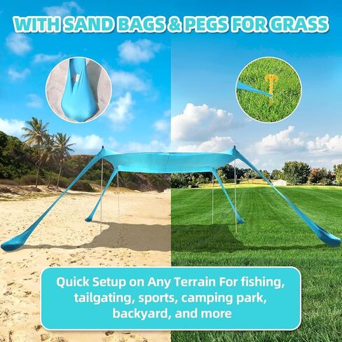 خيمة الشاطئ، مأوى للشمس بعامل حماية من الأشعة فوق البنفسجية 50+، مظلة ظل للشاطئ العائلية مقاس 10 × 10 قدم مع 4 أعمدة من الألومنيوم، وبطانية الشاطئ، وحقيبة حمل ومجرفة رملية، خيمة منبثقة خارجية لرحلات التخييم على الشاطئ، باللون الفيروزي in Kuwait