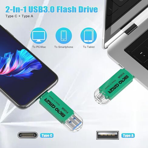 محرك أقراص فلاش INLAND Micro Center فائق السرعة 2 في 1 سعة 512 جيجابايت من النوع C وOTG USB 3.0 من النوع A محركات أقراص فلاش مزدوجة محرك أقراص الإبهام لتخزين ذاكرة الصور للهواتف الذكية التي تعمل بنظام Android وأجهزة الكمبيوتر اللوحية MacBook والكمبيوتر ال in Saudi Arabia