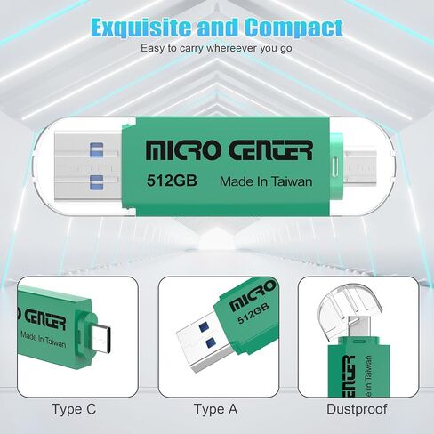 محرك أقراص فلاش INLAND Micro Center فائق السرعة 2 في 1 سعة 512 جيجابايت من النوع C وOTG USB 3.0 من النوع A محركات أقراص فلاش مزدوجة محرك أقراص الإبهام لتخزين ذاكرة الصور للهواتف الذكية التي تعمل بنظام Android وأجهزة الكمبيوتر اللوحية MacBook والكمبيوتر ال in Saudi Arabia