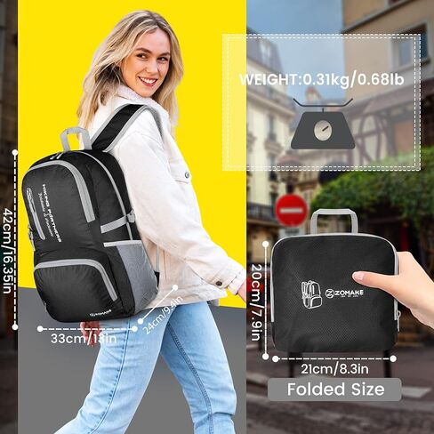 ZOMAKE Lightweight Packable Backpack - 35L Light Foldable Hiking Backpacks Water Resistant Collapsible Daypack for Travel(Black) in Kuwait