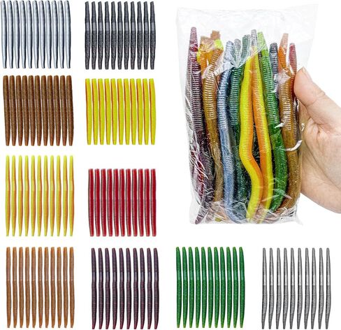 Fishing Soft Plastic Senko Wacky Worms, Soft Fishing Lures, Worm Soft Plastic Bass Fishing Lure, Mixed Kit Plastic Worm Stick Baits in Kuwait