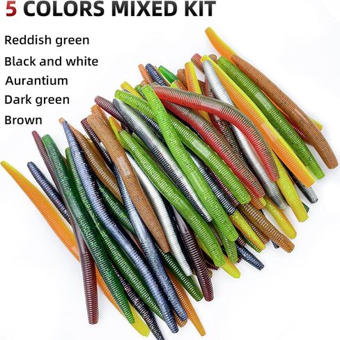 Fishing Soft Plastic Senko Wacky Worms, Soft Fishing Lures, Worm Soft Plastic Bass Fishing Lure, Mixed Kit Plastic Worm Stick Baits in Kuwait