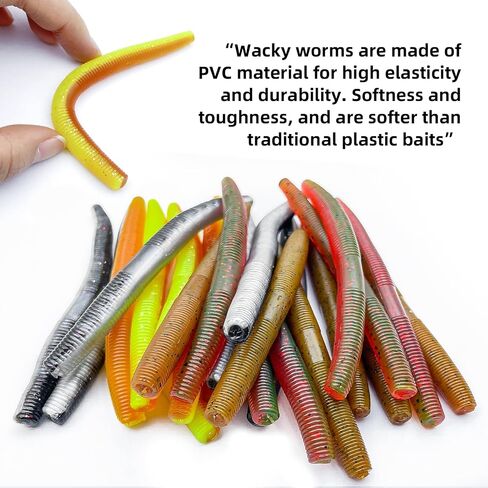 Fishing Soft Plastic Senko Wacky Worms, Soft Fishing Lures, Worm Soft Plastic Bass Fishing Lure, Mixed Kit Plastic Worm Stick Baits in Kuwait