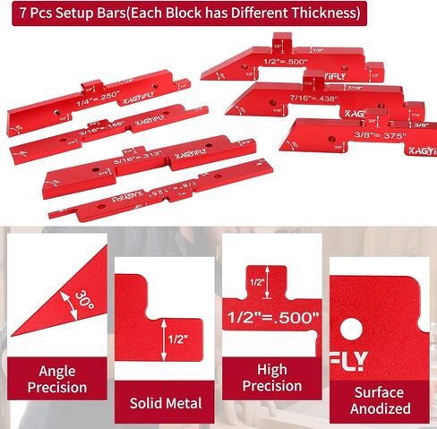 KAGYIFLY Setup Blocks Woodworking, 14pcs Aluminum Setup Blocks Height Gauge Set for Router Table Saw and Angle Measure Set up (Each Setup Bars has Different Thickness) in Saudi Arabia