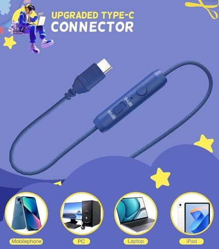 سماعات رأس للأطفال للمدرسة، سماعات رأس USB من النوع C للأطفال مع أضواء LED، سماعات رأس سلكية للأولاد والبنات مع محدد آمن 85 ديسيبل/94 ديسيبل، سماعات رأس قابلة للطي على الأذن مع ميكروفونات للمدرسة/جهاز iPad in Kuwait