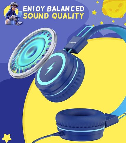 سماعات رأس للأطفال للمدرسة، سماعات رأس USB من النوع C للأطفال مع أضواء LED، سماعات رأس سلكية للأولاد والبنات مع محدد آمن 85 ديسيبل/94 ديسيبل، سماعات رأس قابلة للطي على الأذن مع ميكروفونات للمدرسة/جهاز iPad in Kuwait