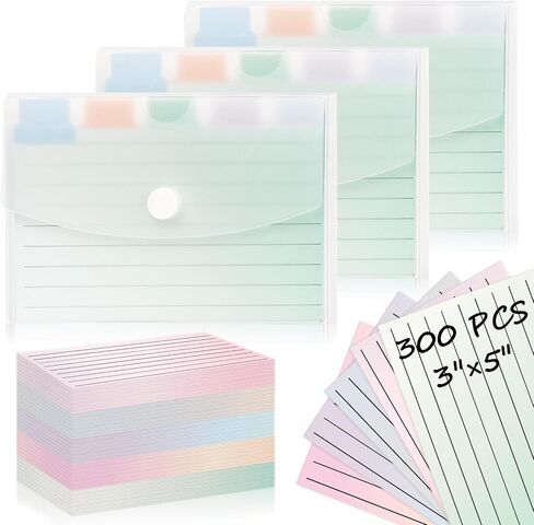 300pcs Index Card Organizer Set Index Card Case Blank Flash Cards Clear Plastic Index Card Holder Study Cards Tab Dividers Note Cards with 36 Sticker Labels for Learning (Blue, 3×5 inch) in Kuwait