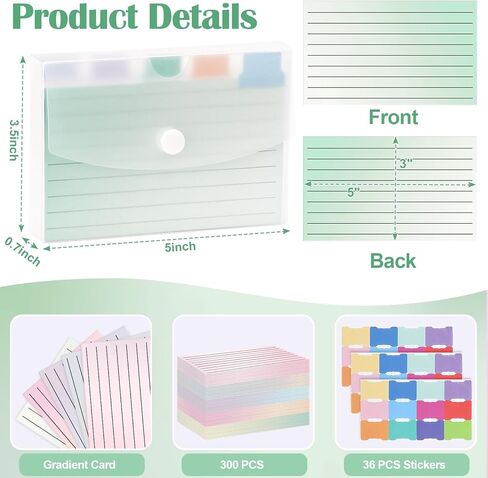 300pcs Index Card Organizer Set Index Card Case Blank Flash Cards Clear Plastic Index Card Holder Study Cards Tab Dividers Note Cards with 36 Sticker Labels for Learning (Blue, 3×5 inch) in Kuwait