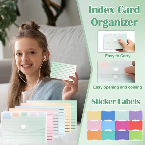 300pcs Index Card Organizer Set Index Card Case Blank Flash Cards Clear Plastic Index Card Holder Study Cards Tab Dividers Note Cards with 36 Sticker Labels for Learning (Blue, 3×5 inch) in Kuwait