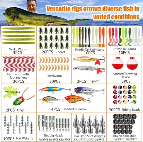 صندوق معالجة كبير مكون من 3 طبقات مع أدوات صيد السمك متضمنة، مجموعة 397 قطعة من طُعم الصيد كرانكبيتس خطاطيف صيد ملعقة دودة معالجة ملحقات طعم صيد سمك السلمون المرقط للمياه العذبة والمياه المالحة in Kuwait