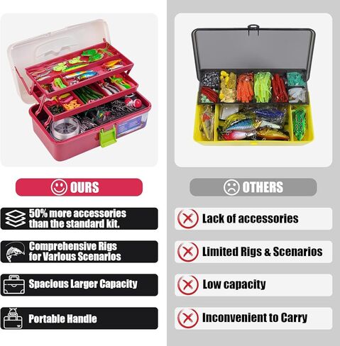 صندوق معالجة كبير مكون من 3 طبقات مع أدوات صيد السمك متضمنة، مجموعة 397 قطعة من طُعم الصيد كرانكبيتس خطاطيف صيد ملعقة دودة معالجة ملحقات طعم صيد سمك السلمون المرقط للمياه العذبة والمياه المالحة in Kuwait