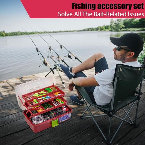 صندوق معالجة كبير مكون من 3 طبقات مع أدوات صيد السمك متضمنة، مجموعة 397 قطعة من طُعم الصيد كرانكبيتس خطاطيف صيد ملعقة دودة معالجة ملحقات طعم صيد سمك السلمون المرقط للمياه العذبة والمياه المالحة in Kuwait