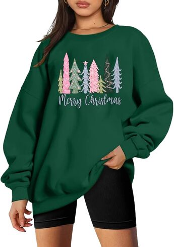 DUTUT بلوزات عيد الميلاد للنساء: حلوى الزنجبيل المطرزة البلوز خمر Crewneck البلوفرات المتضخم in Kuwait