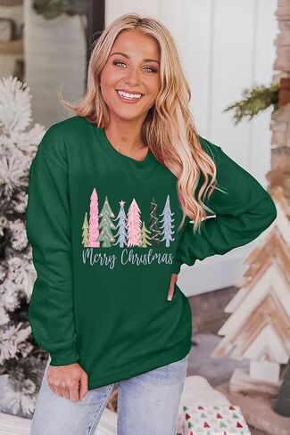 DUTUT بلوزات عيد الميلاد للنساء: حلوى الزنجبيل المطرزة البلوز خمر Crewneck البلوفرات المتضخم in Kuwait