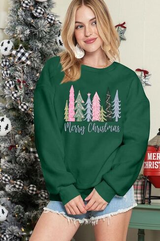 DUTUT بلوزات عيد الميلاد للنساء: حلوى الزنجبيل المطرزة البلوز خمر Crewneck البلوفرات المتضخم in Kuwait