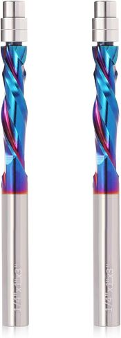 2PCS UP Cut Spiral Flush Trim Router Bit,1/4 Inch Shank 1-1/8 Inch Cutting Length Extra Long 3 Inch OVL,Carbide CNC Router Bit with Nano Coated for Triming in Kuwait